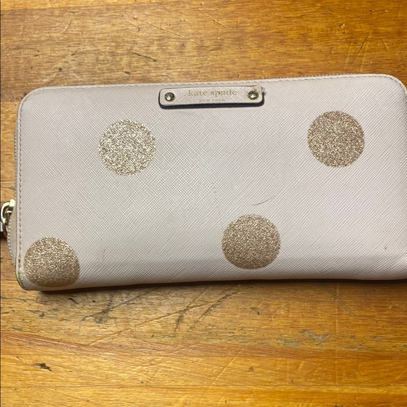 Kate Spade Haven Lane Stacy Pink with Glitter Polka  Dot Zip Around Wallet - Picture 1 of 5